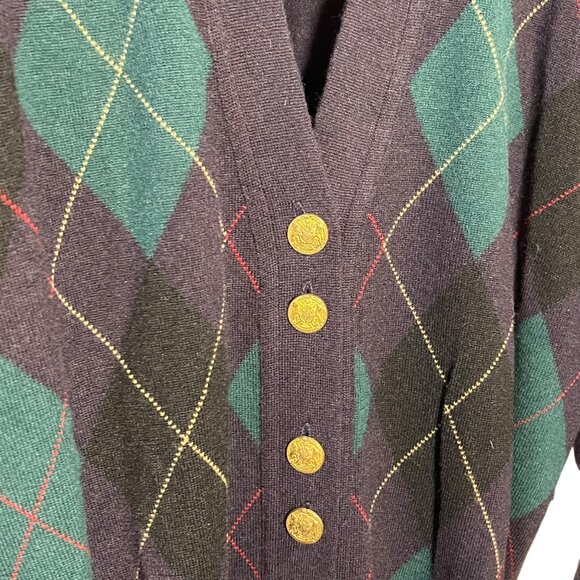 Vintage Cardigan Gold Button Argyle Academia Wool Blue Old Money Grandpa Size M - Picture 2 of 12